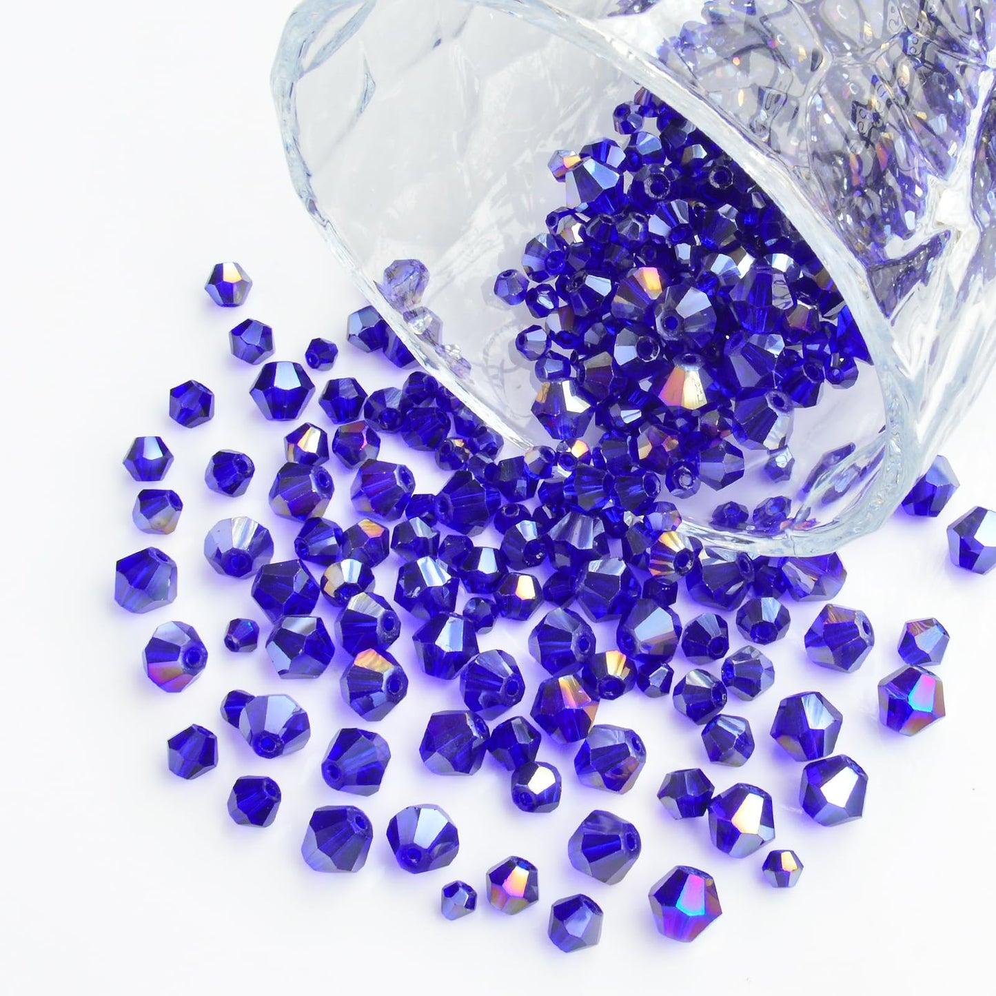 1550PCS Bicone Crystal Glass Beads Set for Jewelry Making, 3mm 4mm 6mm 8mm Sparkling Faceted Beads Sorted by Size for Bracelets, Necklaces, Suncatchers & DIY Crafts(AB Blue)
