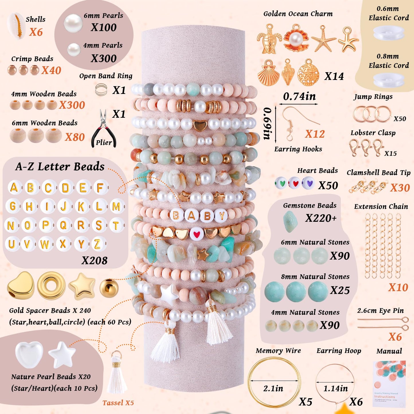 Wurosi 1927 PCS Jewelry Making Supplies Kit, Charm Bracelet Making Kit for Adults, Natural Stone Beads for Irregular Natural Stone, DIY Bracelet/Necklace/Earring/Rings