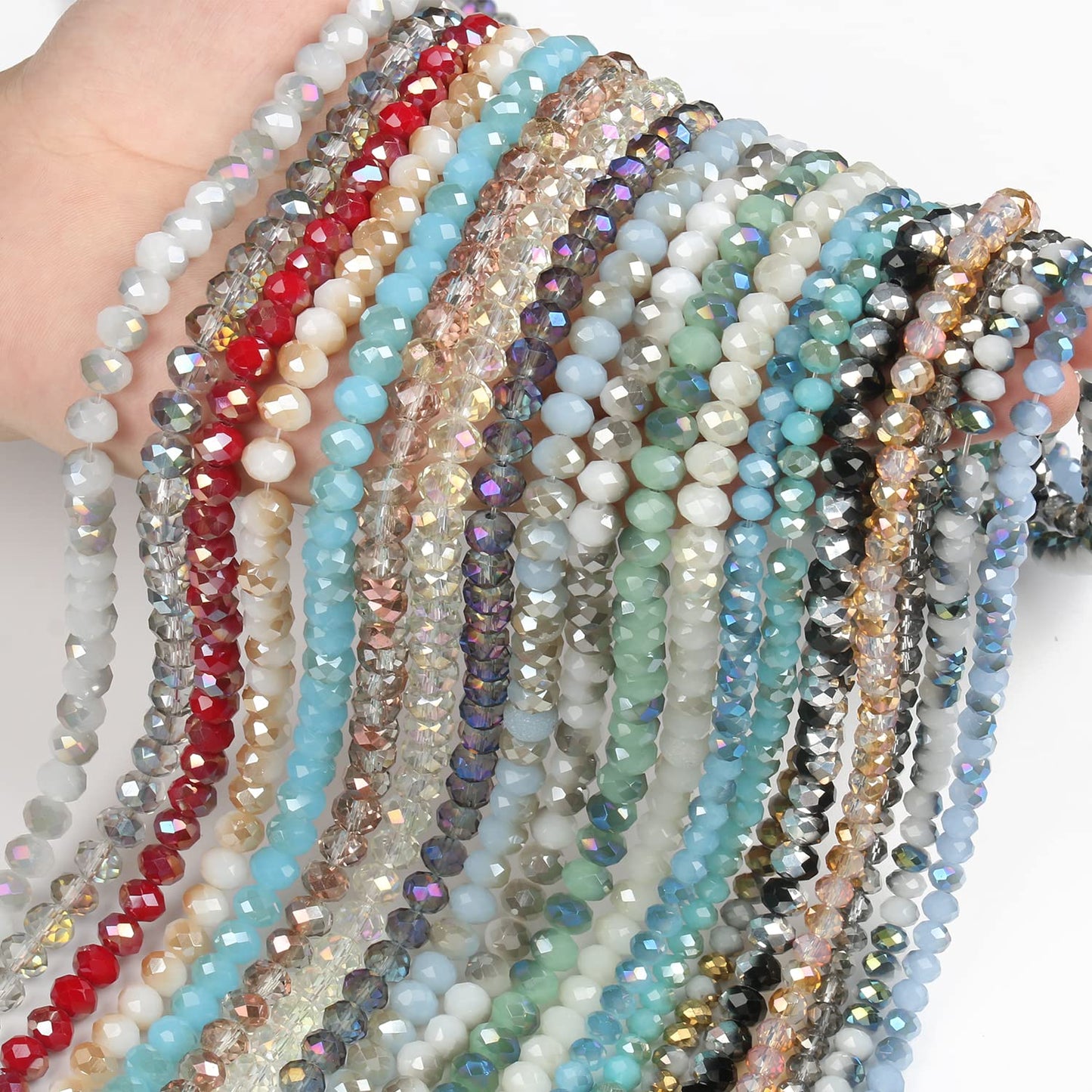 NITOPUPU 300pcs 8mm Crystal Glass Beads for Jewelry Making Faceted Rondelle Flat Beads for Bracelets Necklace Earrings DIY Crafts (White Jade Half-Plated Crystal Bead)