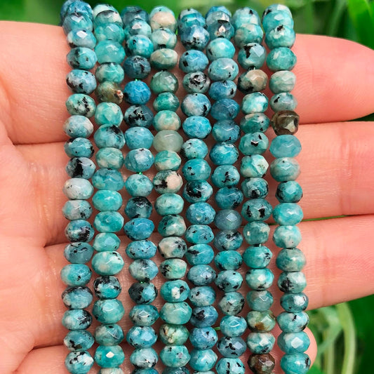 2 String 220PCS 3x5mm Natural Lake-Blue Color Speckled Beads for Jewelry Making, Songxi Facted Loose Gemstone Beads for DIY Bracelet Necklace Making Supplies with Energy Healing Chakra Power
