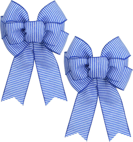Regine Switzerland Blue & White Stripe Wreath Bows - Rustic Burlap Decor for Weddings & Parties