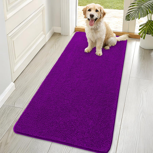 OLANLY Dog Door Mat - Absorbent Non-Slip Mud Mat for Indoor Use | Quick-Dry Chenille, 70x35, Purple