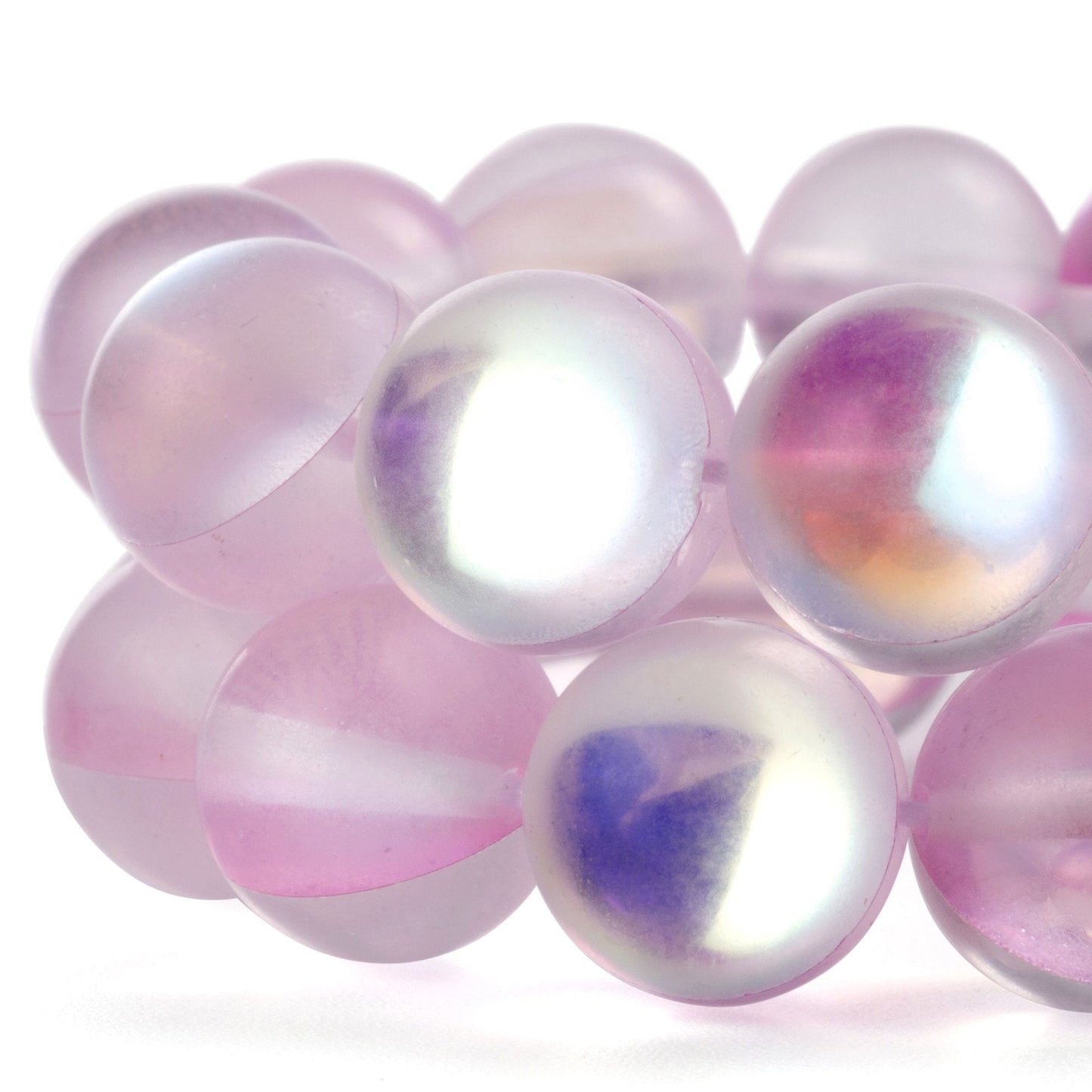 RUBYCA 6mm Round Moonstone Matte Crystal Glass Beads Aura for Jewelry Making Pink, 1 Strand