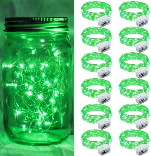 Green Fairy Lights - 12 Pack 7Ft 20 LED Twinkle String Lights | Battery Operated & Waterproof for Events