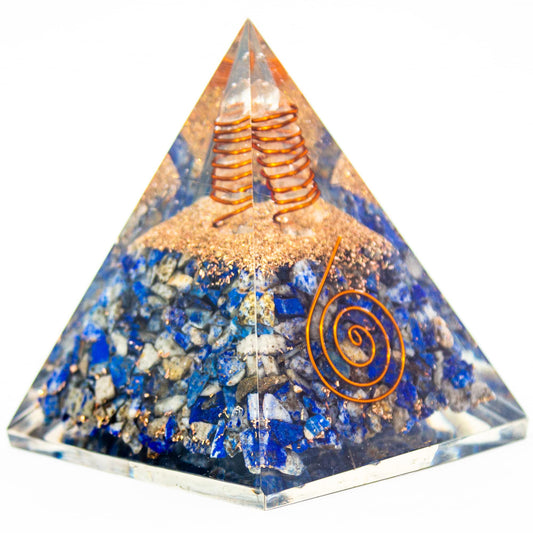 Lapis Lazuli Orgone Pyramid for Wisdom, Harmony, Honest & Self-Awareness | Orgonite pyramids with Copper Coil and Crystal Quartz for Chakra Protection