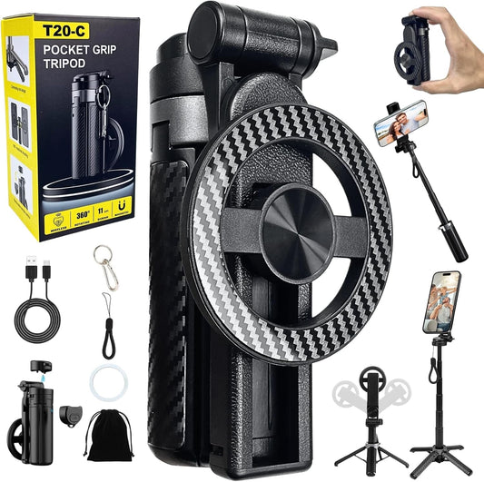 BOKKY 4-in-1 360 Magnetic Selfie Stick Tripod Rotation, Bluetooth Remote, Compact Travel Vlog Phone Holder for iPhone