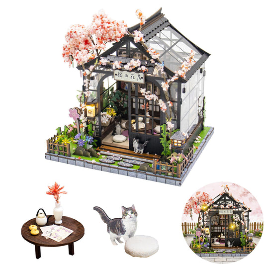 DIY Miniature House Kit, DIY Dollhouse Kit for Adults to Build, Mini Magic House Miniature kit, Model Building Book Nook Diorama Kit, Ideal Gifts for Birthday Christmas(Sakura Greenhouse)