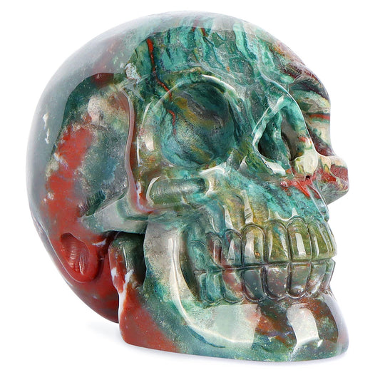 LEADGEM 3.0" Ocean Jasper Crystal Skull Head Decor Figurine Healing Stone Carved Sugar Skull Stutue Sculpture Ornament for Day of Dead Decorations Home Office