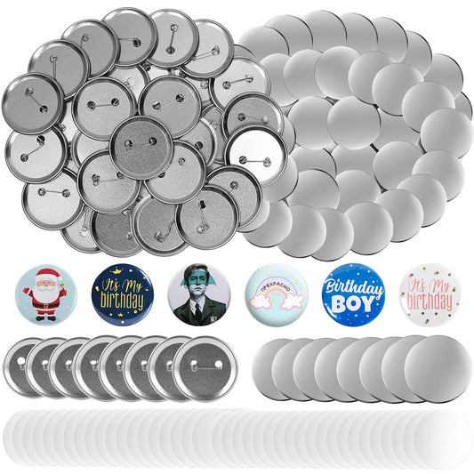 Vanttokeey 200Pcs Button Maker Supplies, 25mm 32mm 58mm Button Supplies Badge Part with Metal Back Cover, Metal Shells, Transparent Film (58mm/2.25in)