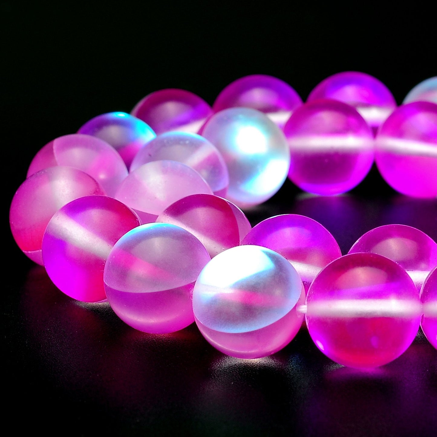 RUBYCA 12mm Round Moonstone Matte Crystal Glass Beads Aura for Jewelry Making Pink, 1 Strand