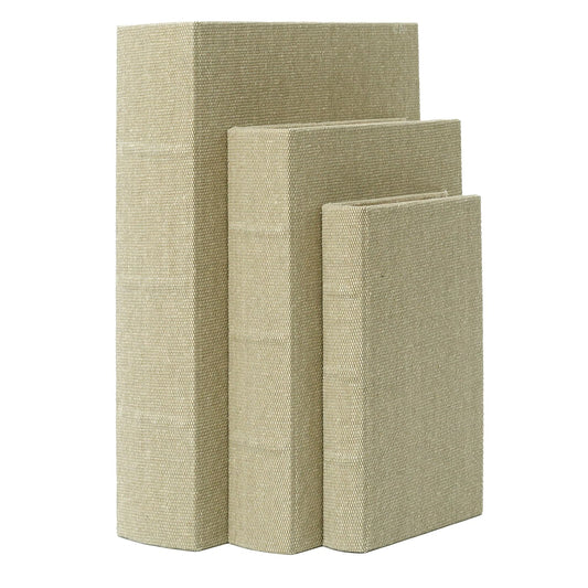 DECOR4SEASON Decorative Book Boxes Set of 3 – Modern Faux Linen & Wood Hidden Storage for Coffee Table – Stackable Fake Books for Shelf Decor, Remote Control & Jewelry Organizer (Warm Taupe)
