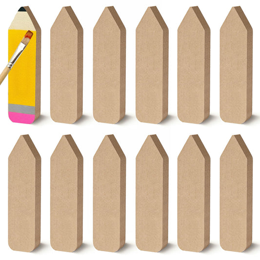 12 Pcs Pencil Shaped Wooden Cutouts Unfinished Pencil Shaped Table Signs Back to School Table Decor for First Day of School Classroom Office Party Decor DIY Art Craft, 4.7 Inches
