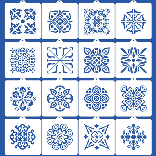 16 Pcs Scroll Tile Cookie Stencils, 5.5"x5.5" Floral Baking Stencils for Royal Icing, Cake Decorating Pattern DIY Mold Tools for Biscuit, Dessert, Coffee