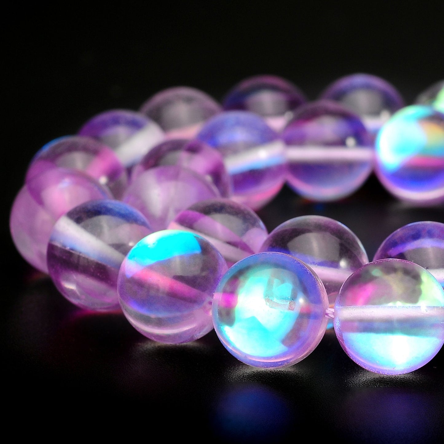 RUBYCA Round Moonstone Crystal Glass Beads Aura Iridescent for Jewelry Making (1 Strand, 6mm, Purple)