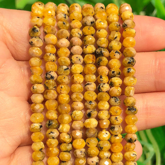 2 String 220PCS 3x5mm Natural Yellow Color Speckled Beads for Jewelry Making, Songxi Facted Loose Gemstone Beads for DIY Bracelet Necklace Making Supplies with Energy Healing Chakra Power