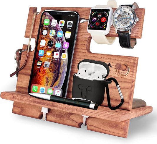 BarvA Rustic Phone Docking Station Desk Organizer | Night Stand Electronics Charging Station | Dresser Smart Watch