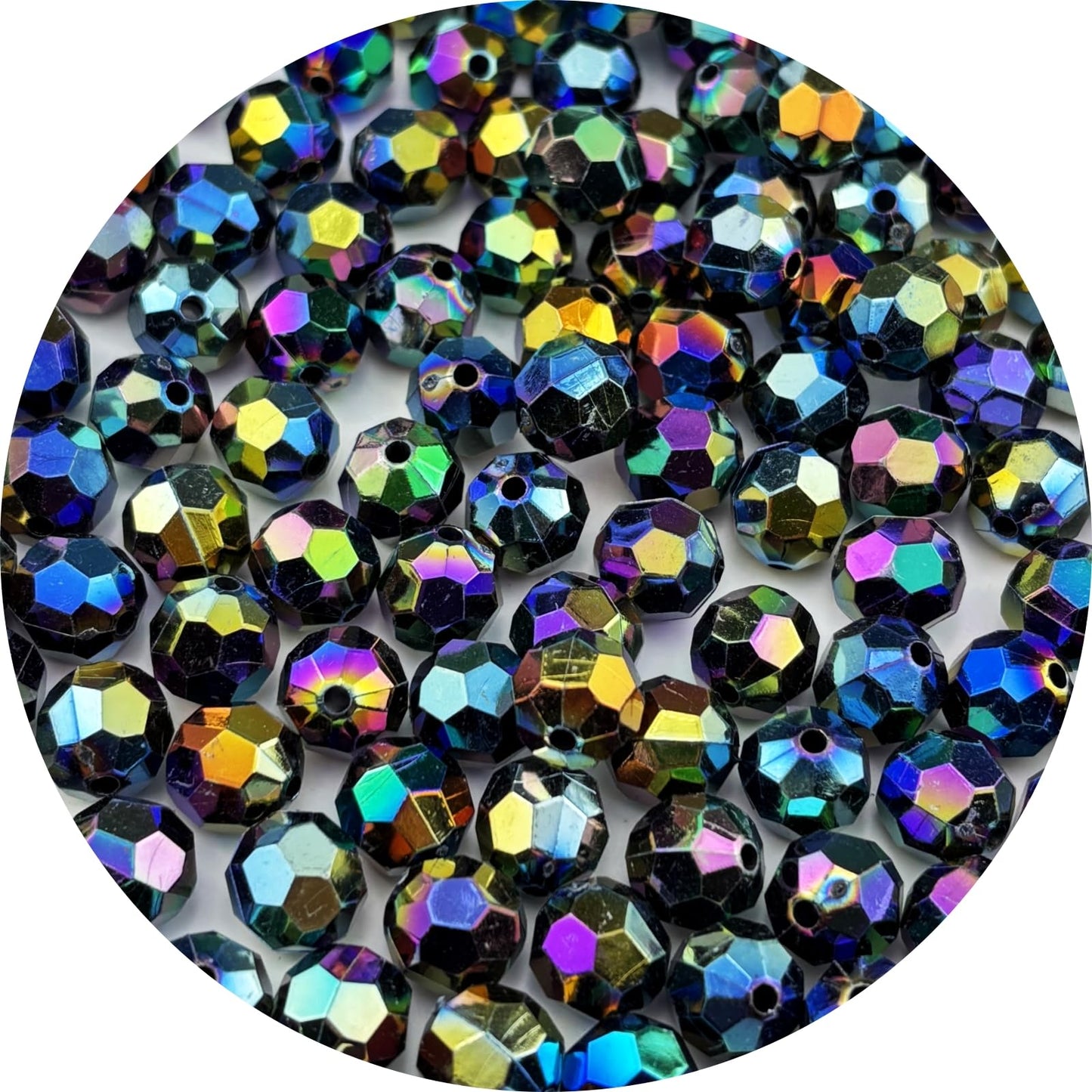 Pinhoollgo 300pcs 8mm Acrylic Faceted Round Beads AB Colors Glossy Acrylic Beads Round Spacer Beads with Hole for DIY Bracelet Necklace Jewelry Making Supplies Handmade Craft(Black AB)