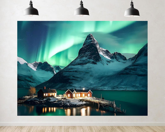 TryKid 8x8ft Aurora Borealis Backdrop Norway Polar Colorful Night Sky Forest Northern Lights Photography Background