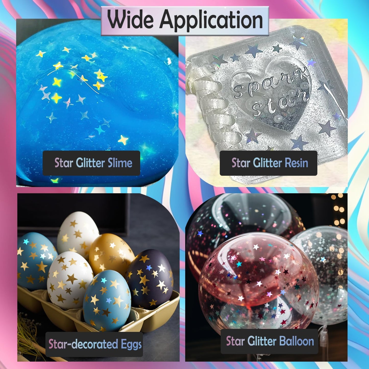 Laza 10g Stars Glitter Confetti Sparkle Shiny Holographic Micro Five-Angle Star False Nail Sequins Acrylic Paillettes for DIY Crafts Nail Art Decoration Party Face Body Make Up - Holographic Star