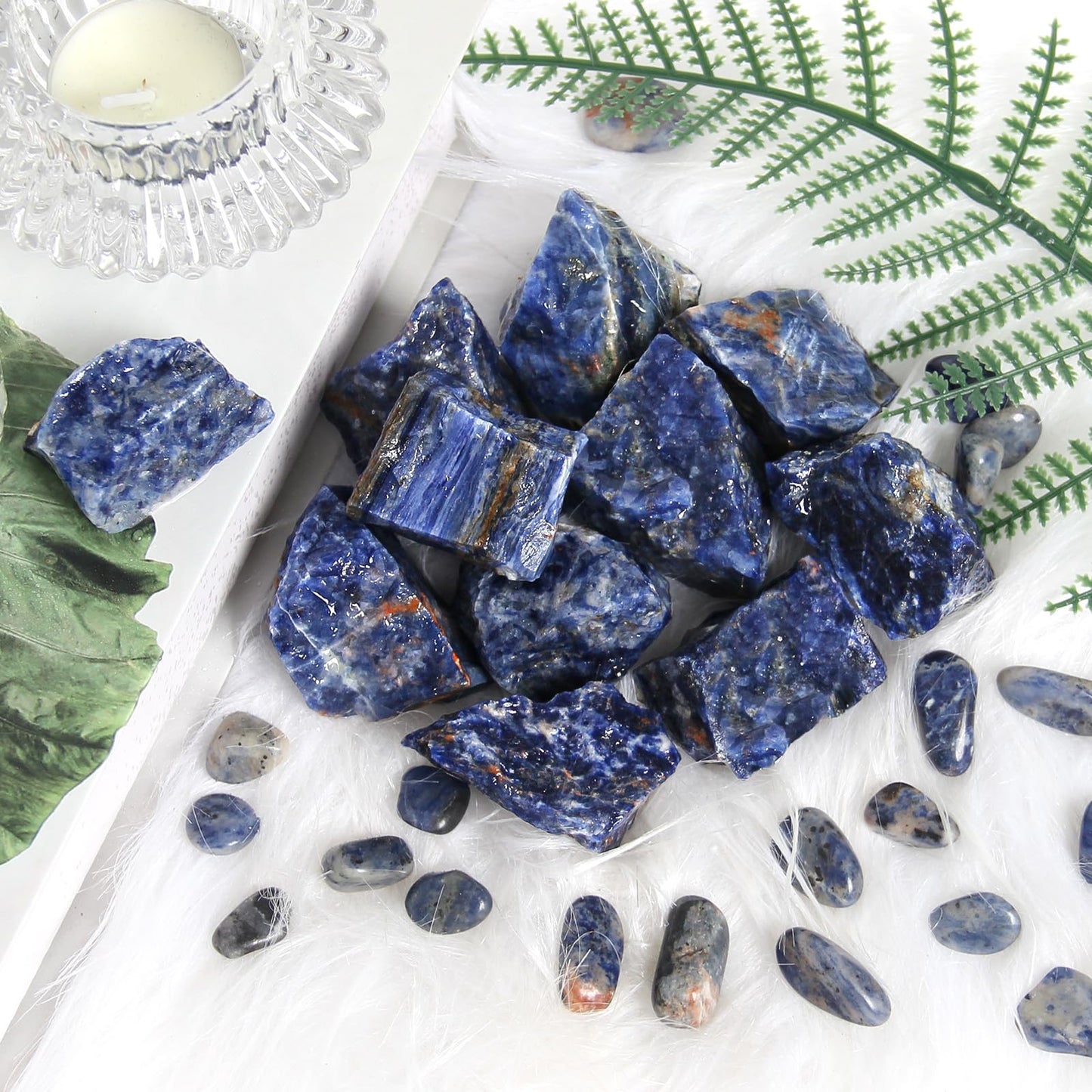1.1lb Bulk Raw Sodalite Crystal Rough Crystal-Natural Sodalite Raw Stones Crystal for Tumbling, Cabbing, Fountain Rocks, Decoration, Polishing, Wire Wrapping, Wicca & Reiki Crystal Healing