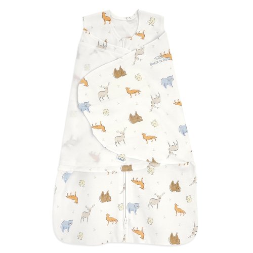 HALO 100% Cotton Sleepsack Swaddle - 3-Way Adjustable Wearable Blanket, TOG 1.5, Forest Friends, Newborn (0-3 Months)