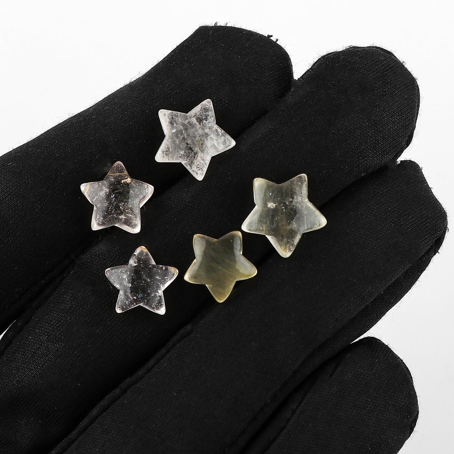 CRYSTALINES 5pcs, Wholesale Natural Golden Rutiled Quartz Gemstones, Bulk Star Shape Stones, Assorted Loose Supply, DIY Craft-Jewelry Making, Chakra Healing Crystals, Gem Collection, 10-12mm