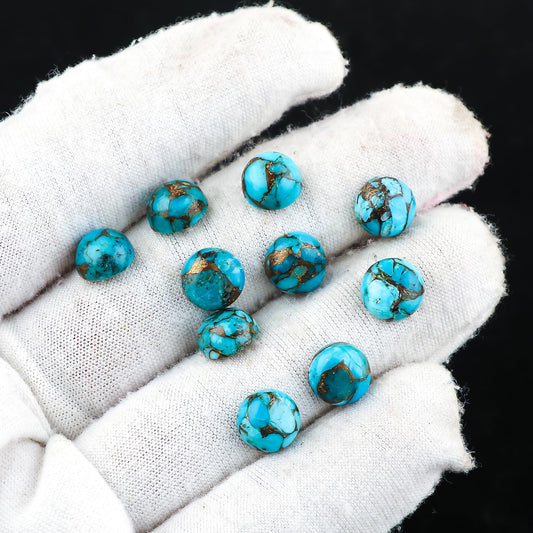 CRYSTALIS (10pcs) Copper Turquoise, Rounds, Natural Cabochon Crystals, Loose Gemstone, Wholesale Bulk, Jewelry Making Supply, Chakra Healing, Polished Stone, DIY, Craft, Gem Collectibles (6-7mm)