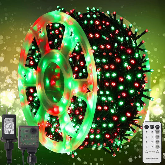 WATERGLIDE 1000 LED Christmas String Lights - 328 FT Waterproof Fairy Lights with Remote & 8 Modes | Red & Green