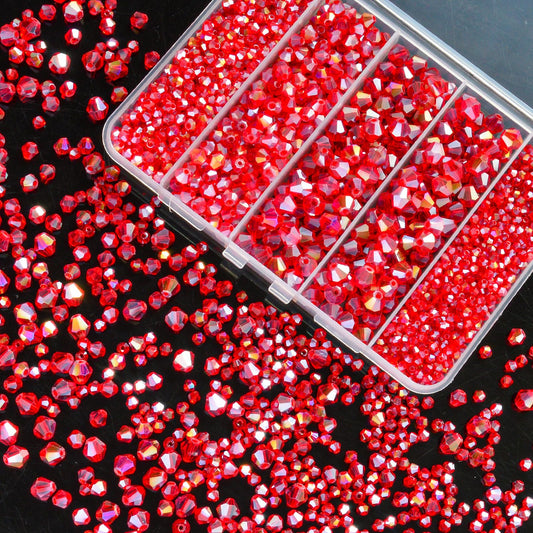 1550PCS Bicone Crystal Glass Beads Set for Jewelry Making, 3mm 4mm 6mm 8mm Sparkling Faceted Beads Sorted by Size for Bracelets, Necklaces, Suncatchers & DIY Crafts(Red)