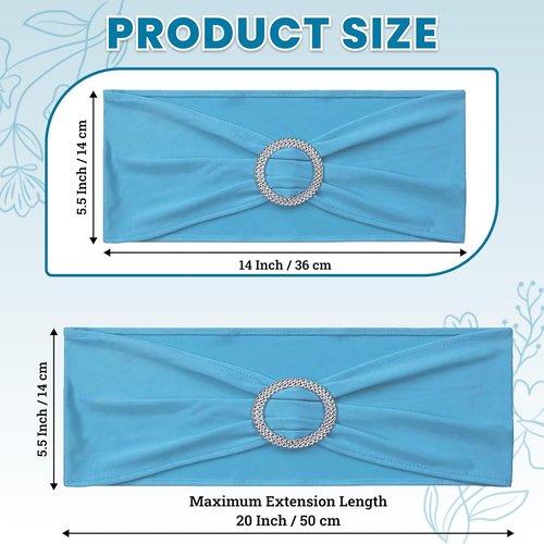 MDS Spandex Chair Sashes - Premium Stretch Covers with Buckle Slider | Universal Fit for Weddings & Events - Blue (Pack of 75)