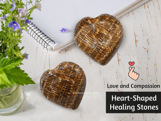 Aragonite Crystal Heart Palm Stone - Pocket Massage Worry Stone for Natural Body Chakra Balancing, Reiki Healing and Crystal Grid