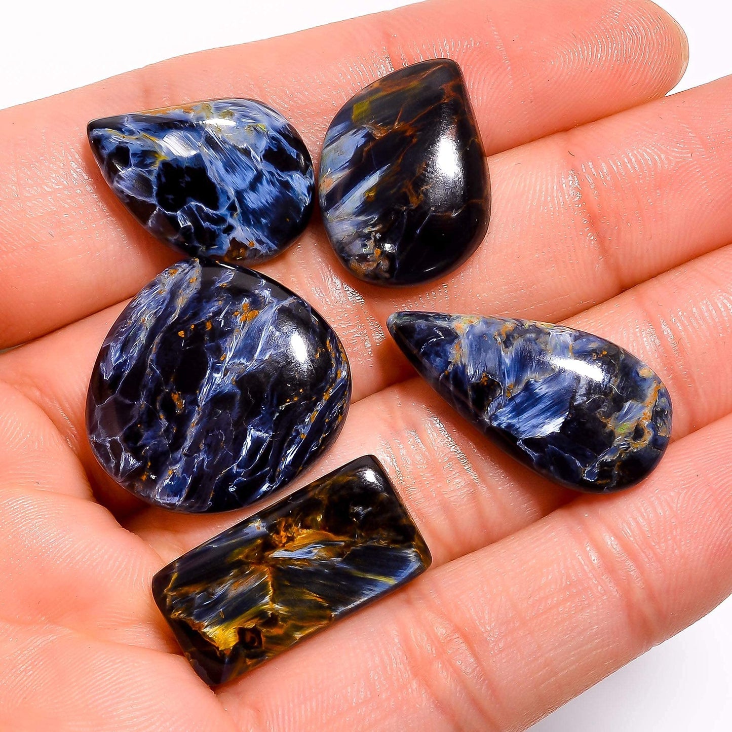 Gemkora 3 to 5pcs Black Pietersite Cabochon Gemstones for Jewelry Making, Chatoyant Crystals, Wholesale Stones Lot Supply, Mix Pack, Birthstone, Healing Crystals