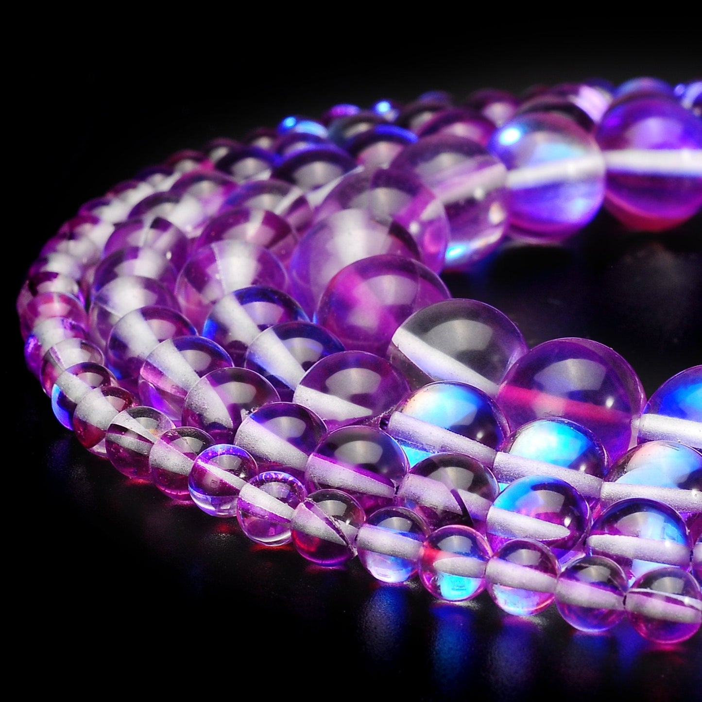 RUBYCA Round Moonstone Crystal Glass Beads Aura Iridescent for Jewelry Making (1 Strand, 6mm, Purple)
