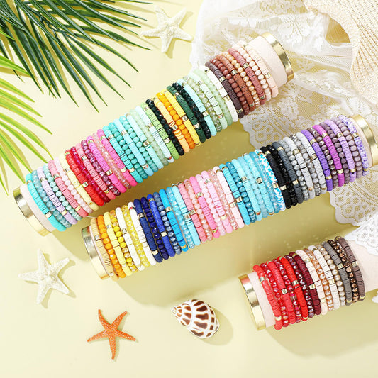 Ecation 96 Pcs Beaded Friendship Bracelets Bulk Inspirational Stretch Bracelets Y2k Colorful Cute Adjustable Jewelry for Women Summer Beach Graduation Party Favors Friend Gifts