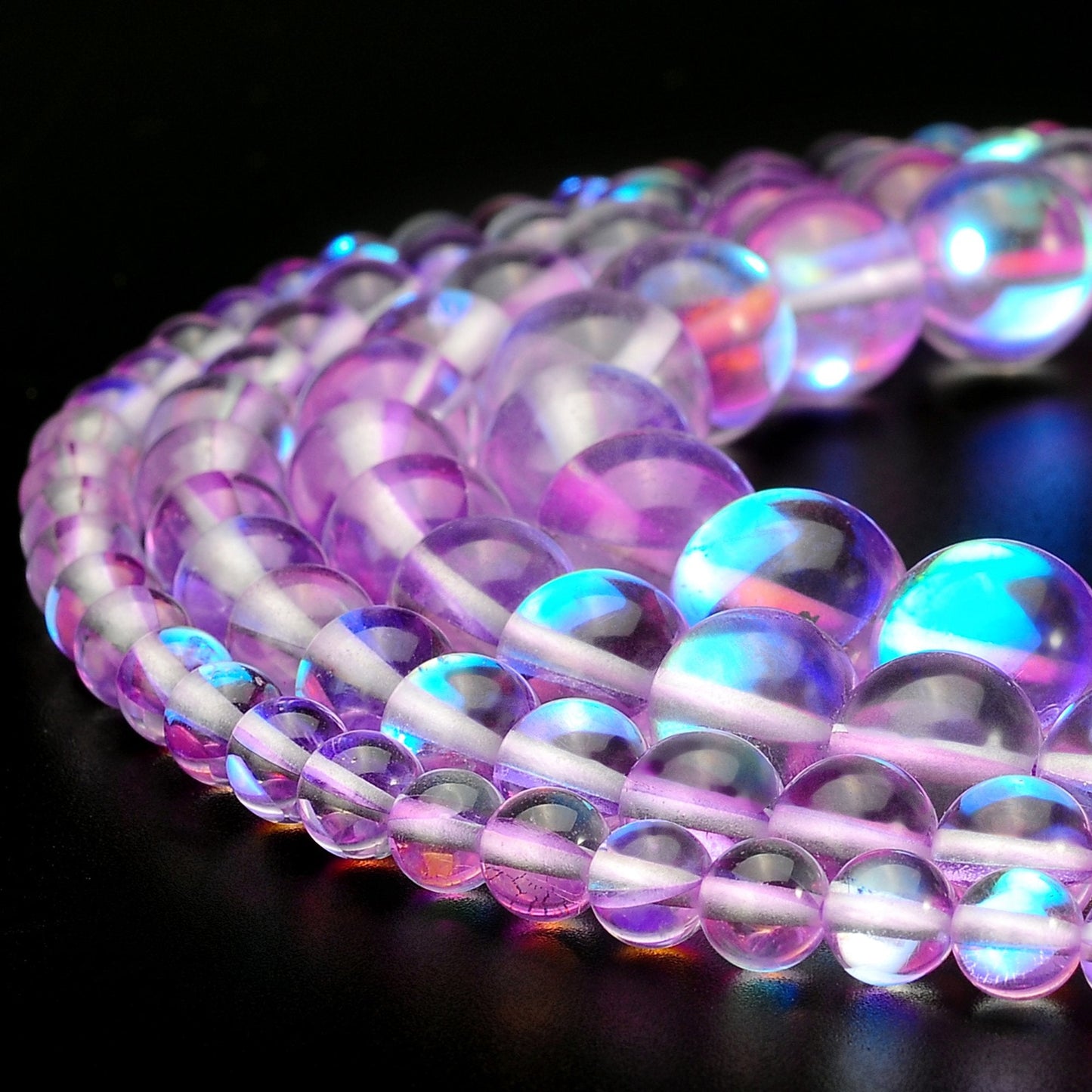 RUBYCA Round Moonstone Crystal Glass Beads Aura Iridescent for Jewelry Making (1 Strand, 12mm, Purple)