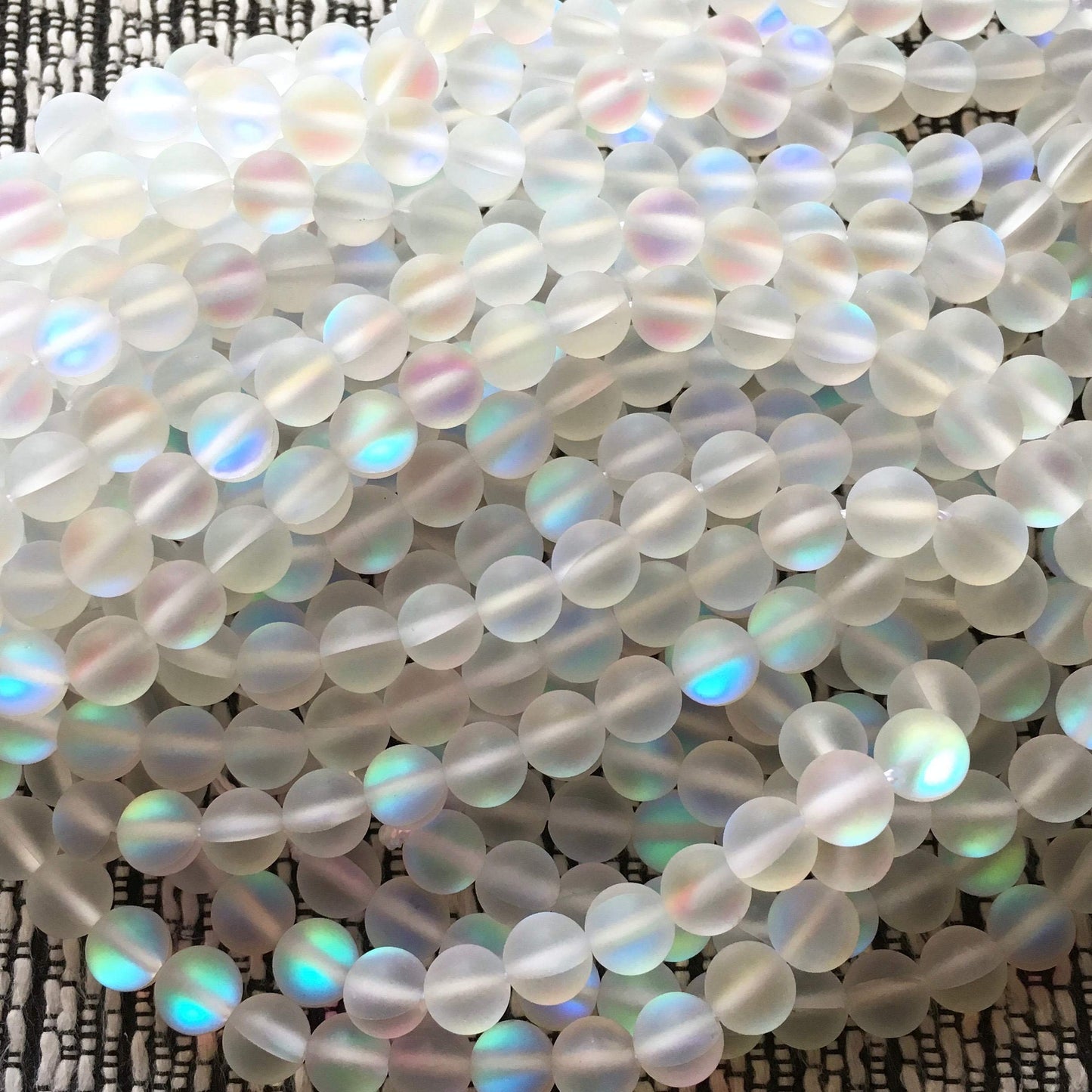 Asingeloo 48PCS 8mm Natural Mystic Aura Quartz Gemstone Frosted Matte Titanium Opalite White Rainbow Round Loose Beads 15 inch Full Strand