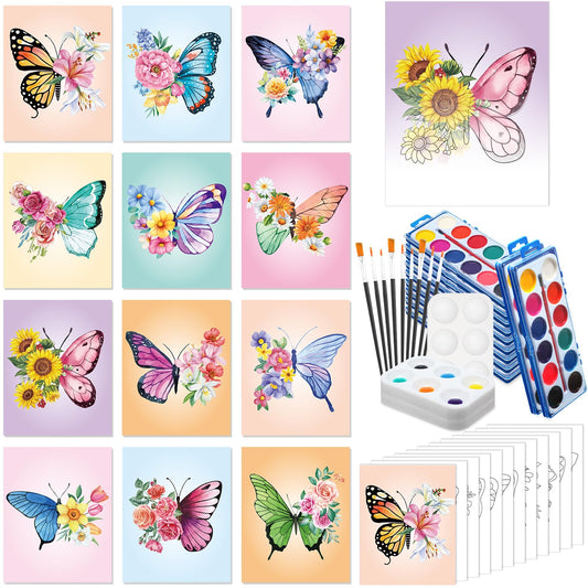 Ctosree 12 Sets Pre Drawn Canvas Kit for Painting Adults Sip and Paint Kit Art Pre Printed Canvas Bulk for Easter Mother's Day Gifts Adult's Date Night(Butterfly,8 x 10 in)