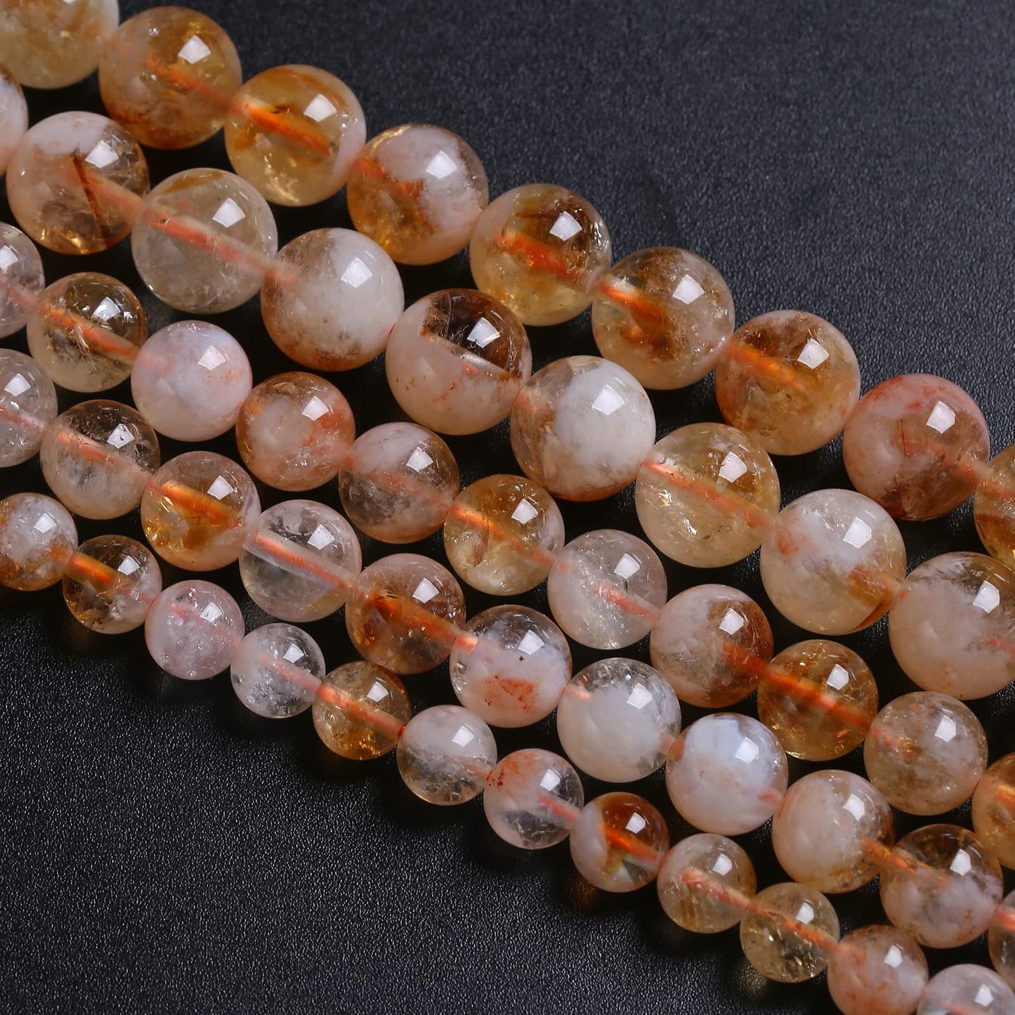 10MM 38PCS Natural Stone Citrine A Grade Quartz Crystal Loose Beads for Jewelry Making DIY Bracelet Necklace 1 Strand 15’’