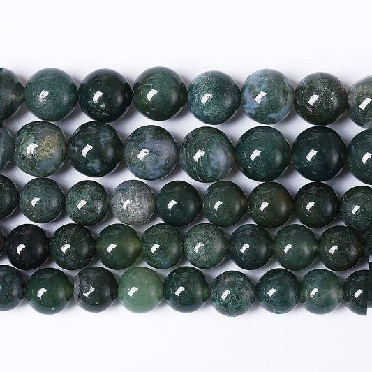 12MM 30PCS Natural Stone Green Moss Agate Round Loose Beads for Jewelry Making DIY Bracelet Necklace