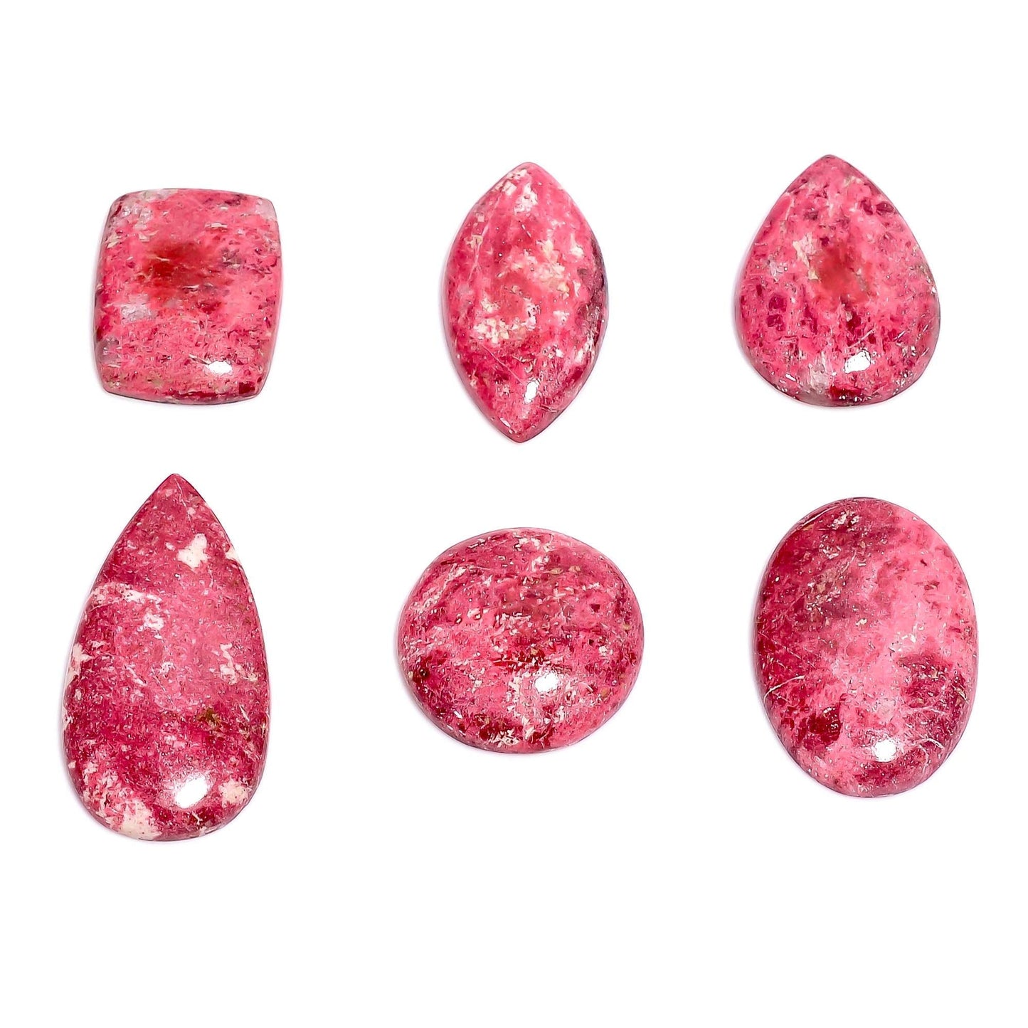 GEMKORA 4pcs Natural Thulite Cabochon, Wholesale Gemstone Lot, Bulk Elegant Crystal, Jewelry Making Supply, her