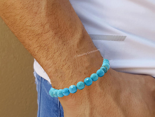 Amazing Gemstone Turquoise Bracelet for Women - Chakra Mens Bracelet Protection Crystals and Healing Stones - Blessing Spiritual Meditation Stocking (Faceted Beaded Bracelet, Adjustable)