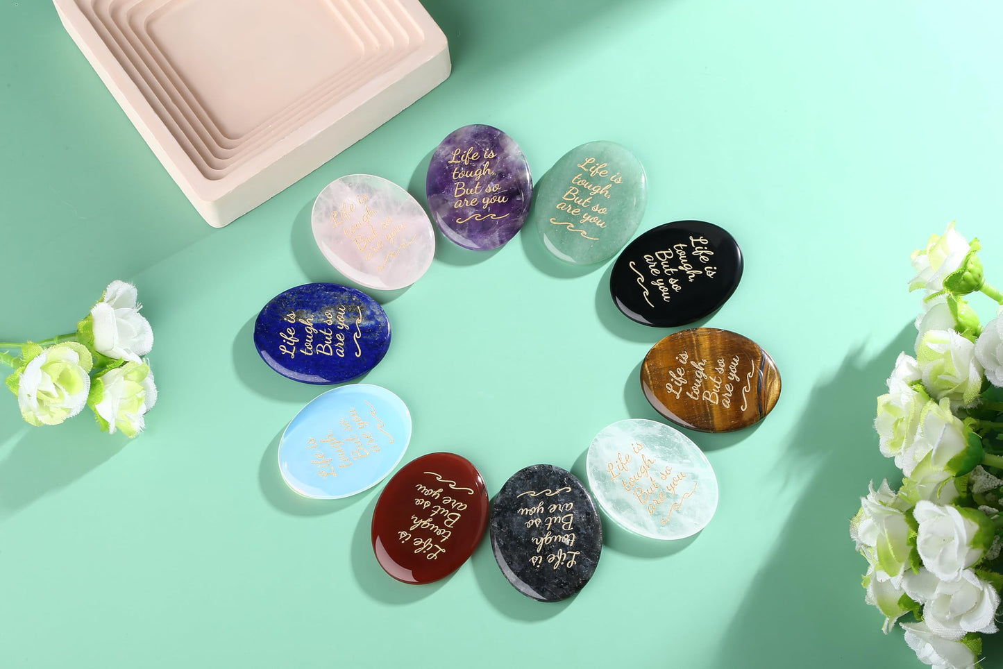 NUKAYAI Inspirational Gifts Worry Stone Clear Quartz Crystals Healing Crystal Natural Meditation Accessories Stress Relief Gifts Reiki Palm Trinkets Pocket Anxiety Relief Items for Women Men