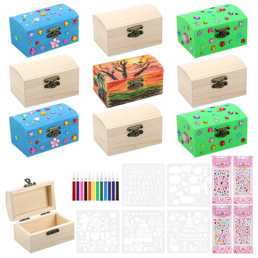 10Pcs Small Wooden Boxes for Crafts, Unfinished Wood Box with Lids, Mini Treasure Chest Small Craft Box, Jewelry DIY Mini Craft Boxes to Paint for Kids Adults Classroom Party Handmade (3.5 x 2 x 2in)