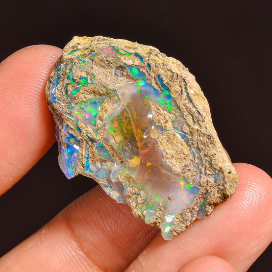Elegant Wire Fire Ethiopian Opal Rough Loose Gemstone | 23.00 Cts Shiny Raw Crystal Healing Stone for Bracelet Pendant Jewelry Making