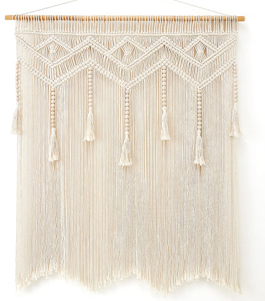 Mkono Macrame Wall Hanging Large Boho Decor Woven Wall Tapestry Chic Art Tassel Christmas Decoration for Backdrop over Bed Bedroom Nursery Dorm Classroom, Including Hanging Rod, 33''W x 42''H