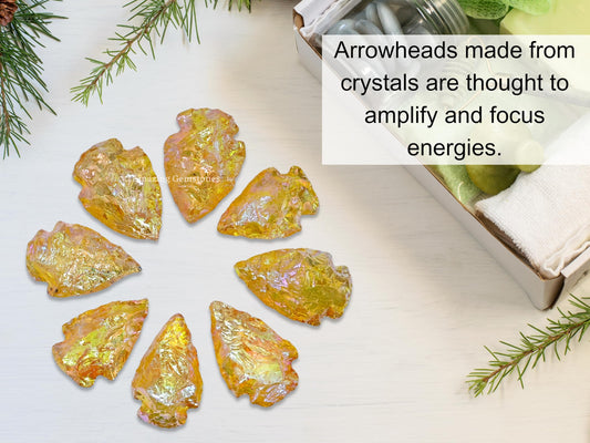 Amazing Gemstone Yellow Aura Quartz Arrowhead, Crystal and Healing Stone Flint Rock Arrow Head - 1 to 1.5 Arrowheads for DIY Project Craft Point Jewelry Making