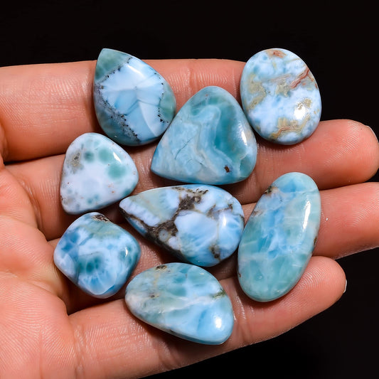 Natural Larimar Gemstone- Healing Crystals for DIY Jewelry Making -Loose Natural Cabochon -Perfect for Crafting Unique Jewelry Designs (5 pcs, 25-35 mm)