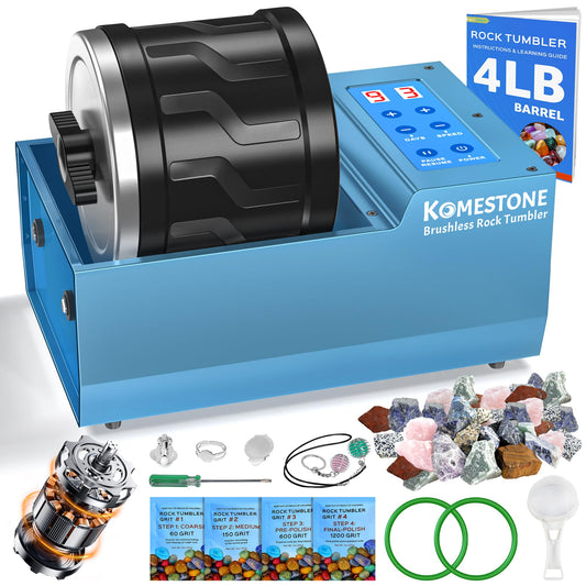 Rock Tumbler Kit for Adults – 4LB Large Capacity Brushless Rock Polisher with Reinforced Metal Base, 3 Speeds & 9-Day Timer, Auto Shutoff & Memory Function, Complete Kit for Hobbyists & Collectors