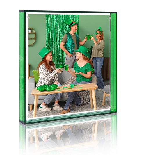 10x10 Picture Acrylic Glass Frame Green Clear Floating Photo Frames for Art Print Wall-Mountable, Individual Tabletop, Shelf and Desk, Decorative Art Design, Home Décor (Art Deco, Emerald Green, 10X10)
