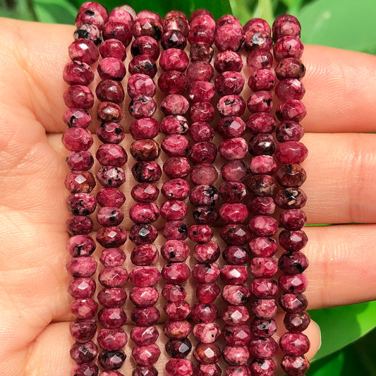2 String 220PCS 3x5mm Natural Purple-Red Color Speckled Beads for Jewelry Making, Songxi Facted Loose Gemstone Beads for DIY Bracelet Necklace Making Supplies with Energy Healing Chakra Power